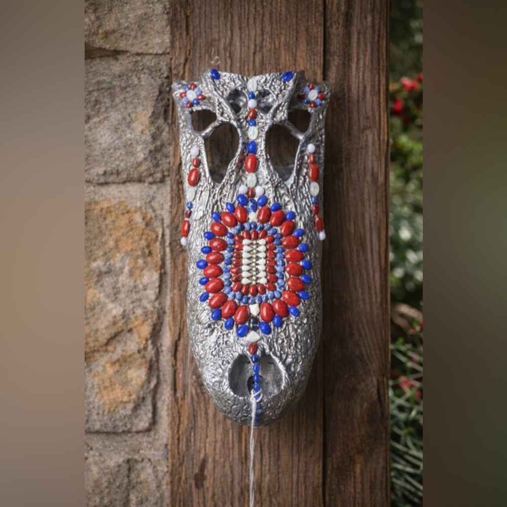 Large Genuine Alligator Upper Jaw Skull Hand Beaded Southern Folk Art Rare Decor